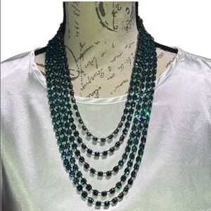 1307 Cara New York Elegant‎ Teal & Gun metal crystal  Necklace 24”
